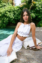 Handarte Los Angeles-Beyaz Büzgülü İpli Şile Bezi Crop-Crop Top-1-Milagron.com