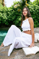 Handarte Los Angeles-Beyaz Büzgülü İpli Şile Bezi Crop-Crop Top-6-Milagron.com