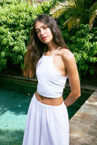 Handarte Los Angeles-Beyaz şile Bezi Kare Crop-Crop Top-7-Milagron.com