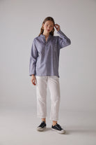 Handarte Los Angeles-Çapraz Desen Uzun Kollu Mavi Gömlek-Gömlek-2-Milagron.com