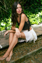 Handarte Los Angeles-El Örgüsü Siyah V Yaka Crop-Crop Top-2-Milagron.com