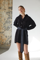 Handarte Los Angeles-Etnik Desenli Kemerli Mini Gömlek Elbise-Elbise-1-Milagron.com