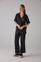 Handarte Los Angeles-Kare Desenli Kısa Kollu Siyah Gömlek-Gömlek-2-Milagron.com