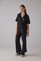 Handarte Los Angeles-Kare Desenli Kısa Kollu Siyah Gömlek-Gömlek-3-Milagron.com