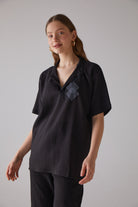 Handarte Los Angeles-Kare Desenli Kısa Kollu Siyah Gömlek-Gömlek-4-Milagron.com