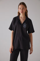 Handarte Los Angeles-Kare Desenli Kısa Kollu Siyah Gömlek-Gömlek-5-Milagron.com