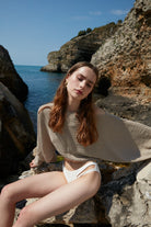 Handarte Los Angeles-Manşetli Krem Müslin Crop-Crop Top-1-Milagron.com