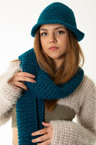 Handarte Los Angeles-Petrol Mavisi El örgüsü Bucket Şapka / Atkı Set-Şapka-3-Milagron.com