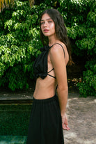 Handarte Los Angeles-Siyah Büzgülü İpli şile Bezi Crop-Crop Top-2-Milagron.com