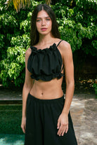 Handarte Los Angeles-Siyah Büzgülü İpli şile Bezi Crop-Crop Top-3-Milagron.com