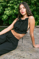 Handarte Los Angeles-Siyah Büzgülü İpli şile Bezi Crop-Crop Top-8-Milagron.com