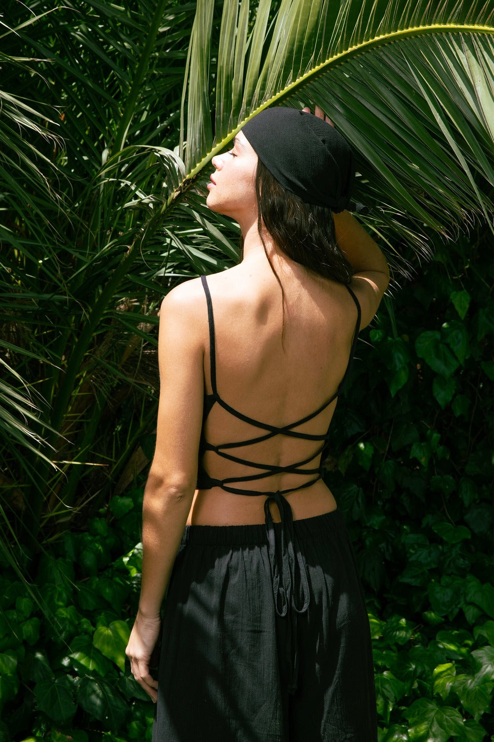 Handarte Los Angeles-Siyah Şile Bezi Kare Crop-Crop Top-2-Milagron.com