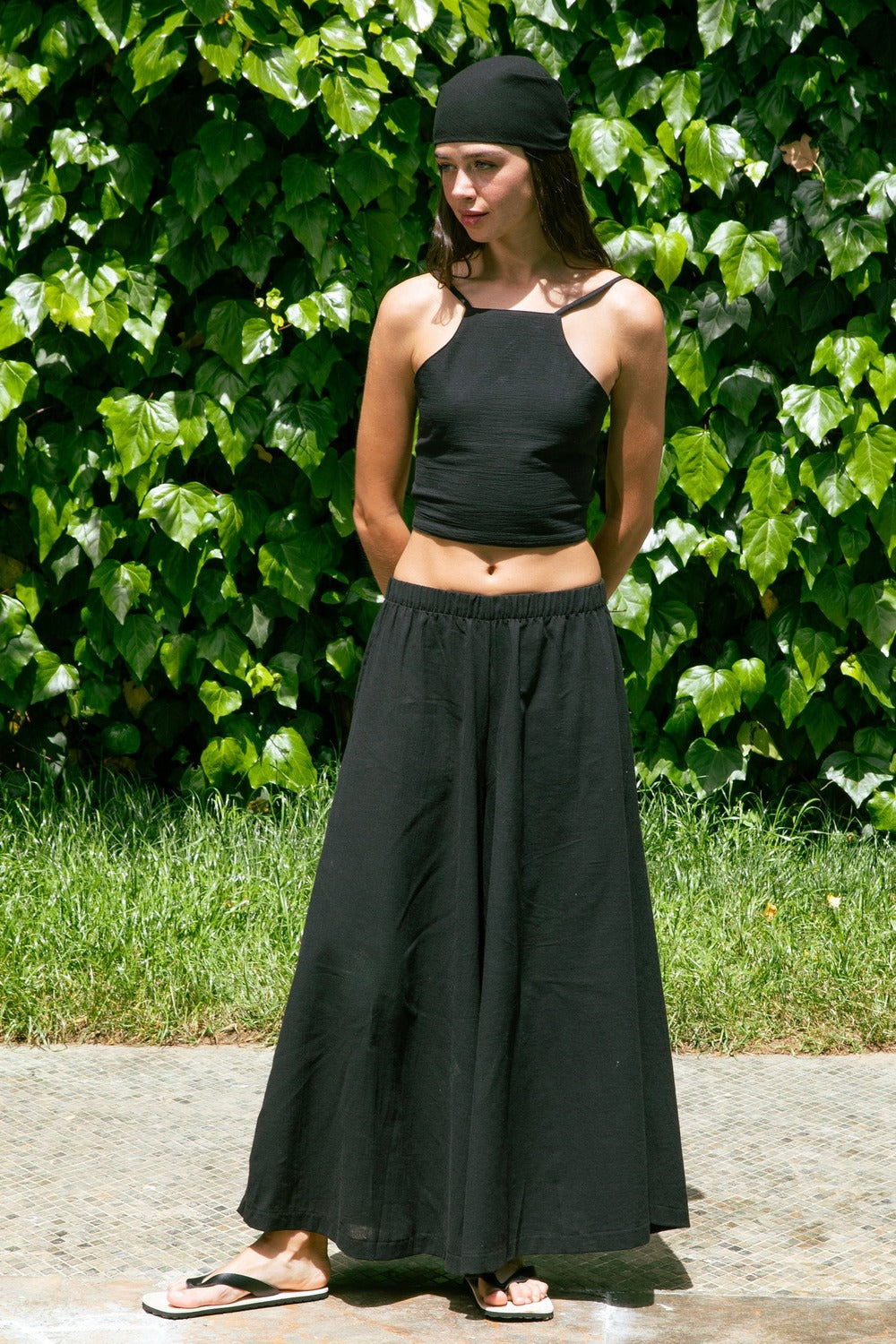 Handarte Los Angeles-Siyah Şile Bezi Kare Crop-Crop Top-9-Milagron.com