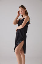 Handarte Los Angeles-Yaprak Desen Askılı Siyah Gecelik-Gecelik-3-Milagron.com