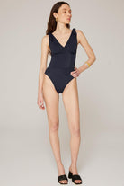 Haracci-Eve V-Yaka Fiyonklu Derin Koyu Lacivert Mayo-Bikini & Mayo-1-Milagron.com