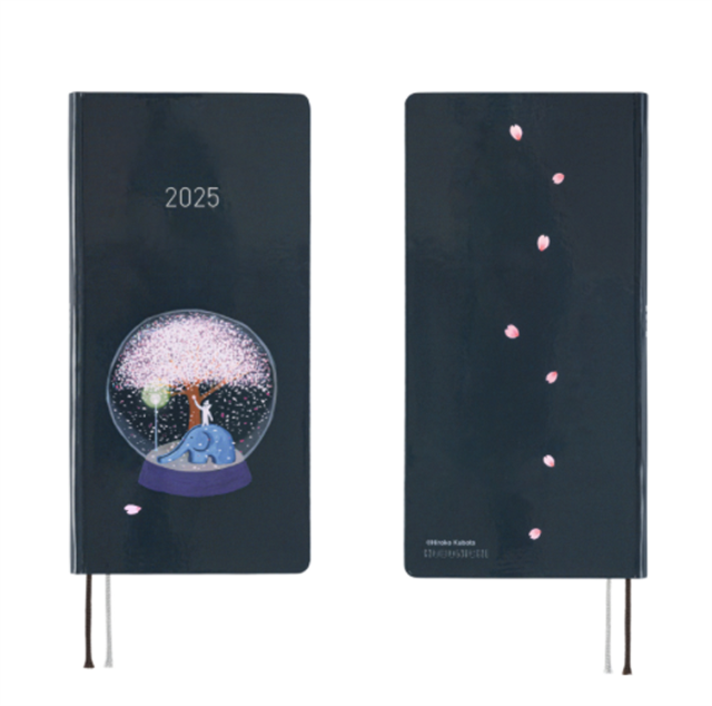 Hobonichi-Techo Weeks 2025 Hiroko Kubota: Night Cherry Blossom Snow Globe Ajanda/Planner-Çizgili-3-Milagron.com