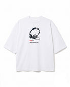 Disconnected Kulaklık Baskılı Ekru Oversize T-Shirt