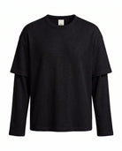 Siyah Çift Kollu Relaxed Fit Triko T-Shirt