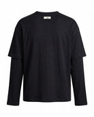 Siyah Çift Kollu Relaxed Fit Triko T-Shirt