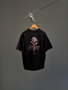 Gül Grafik Baskılı Siyah Oversize T-Shirt