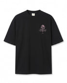 Gül Grafik Baskılı Siyah Oversize T-Shirt