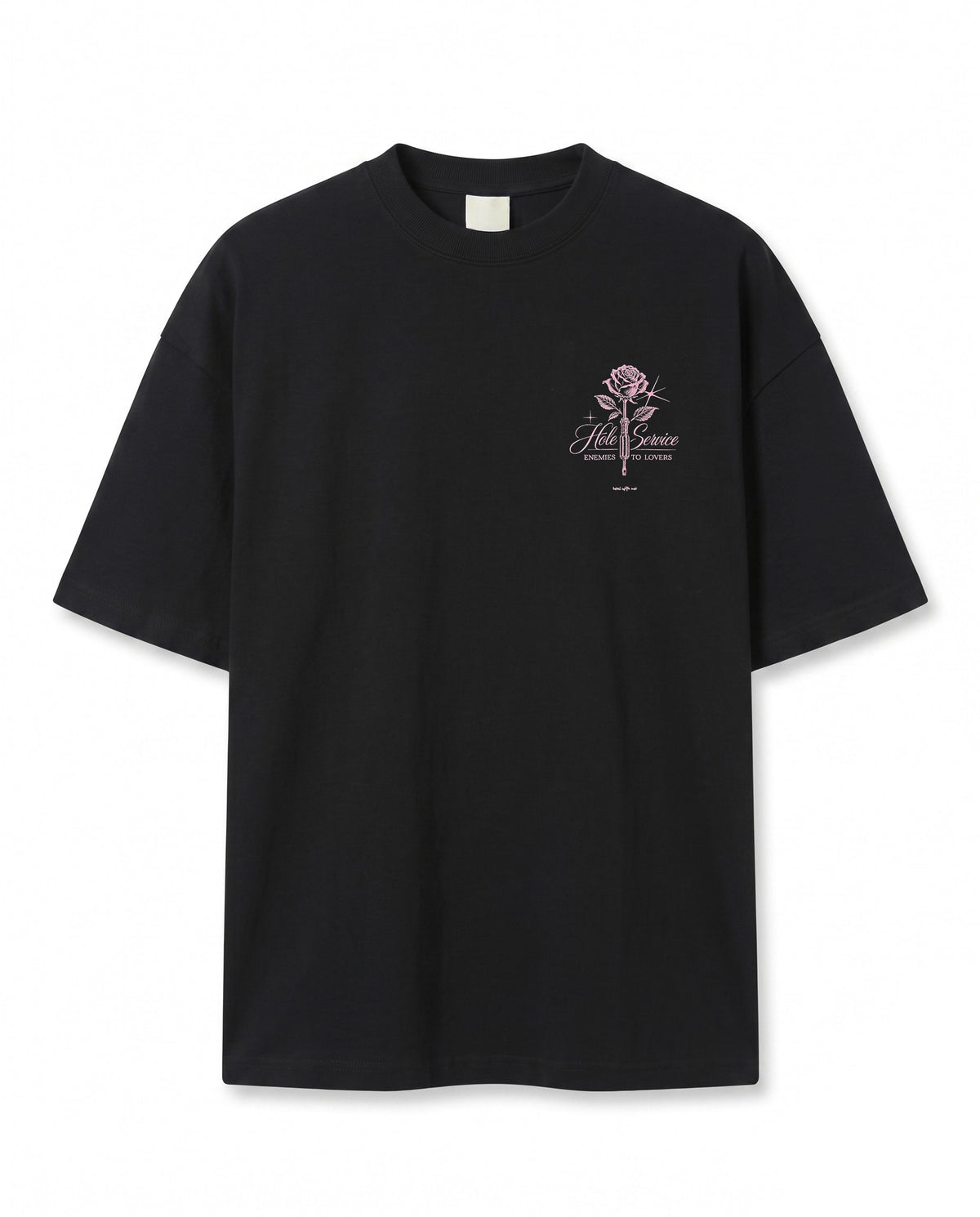 Gül Grafik Baskılı Siyah Oversize T-Shirt