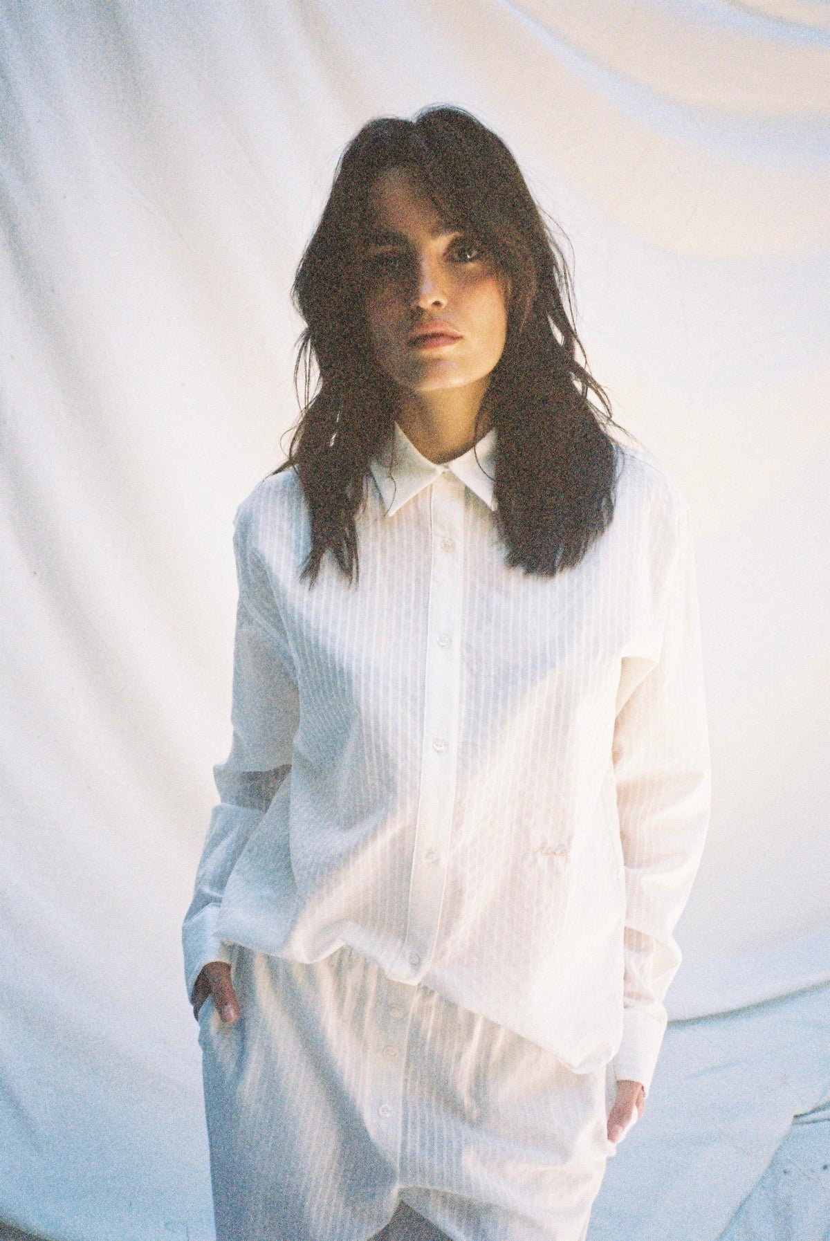 Martina Çizgi Desen Beyaz Gömlek - 9
