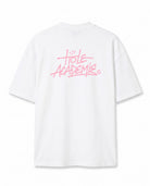Pembe Graffiti Baskılı Ekru Oversize T-Shirt