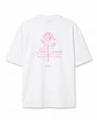 Pembe Gül Baskılı Ekru Oversize T-Shirt