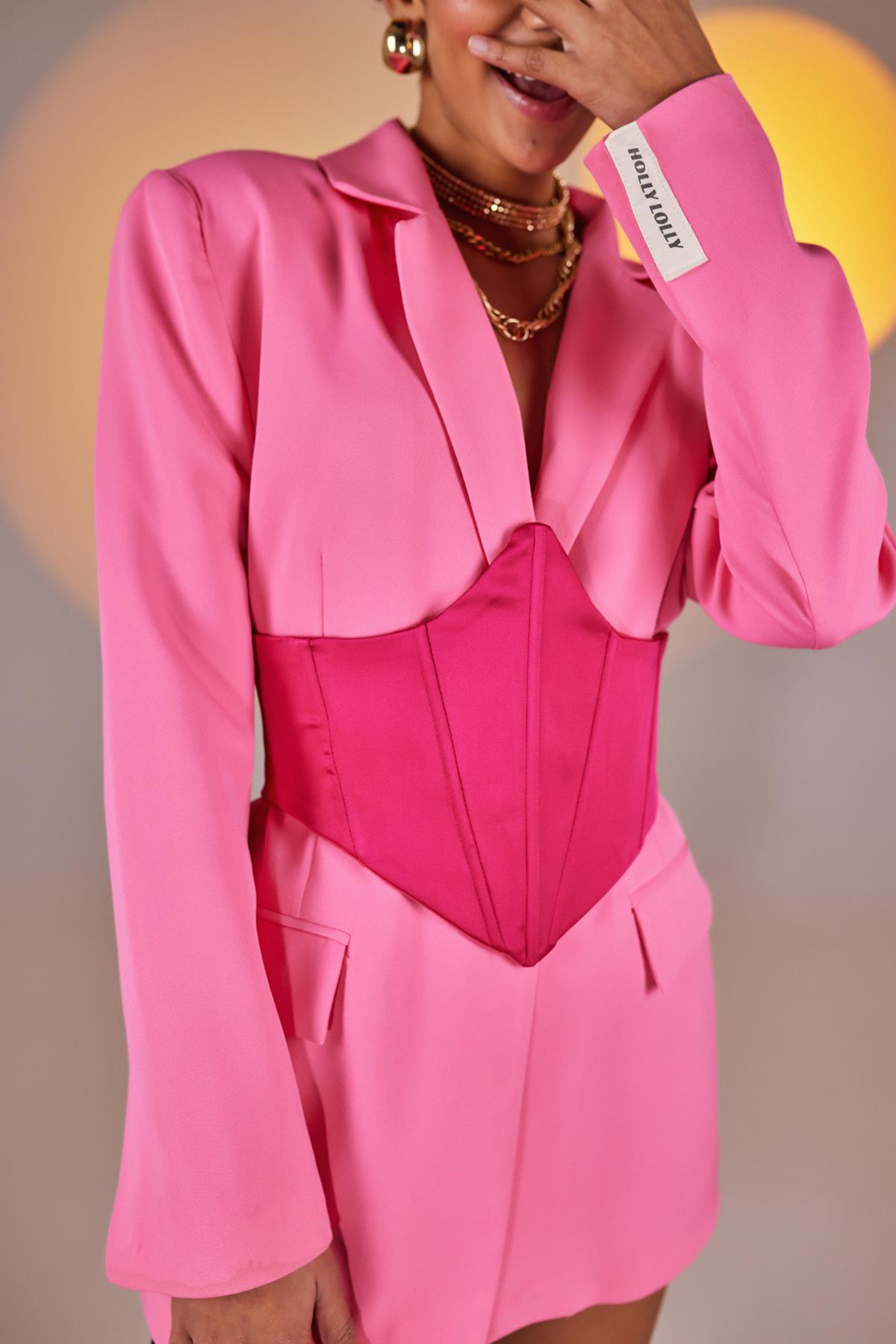 Arkası Gipeli Satin Korse Pembe