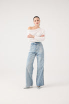 Asimetrik Yaka Talia Bluz Beyaz