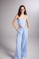 Askılı Çizgili Harmony Poplin Büstiyer Mavi