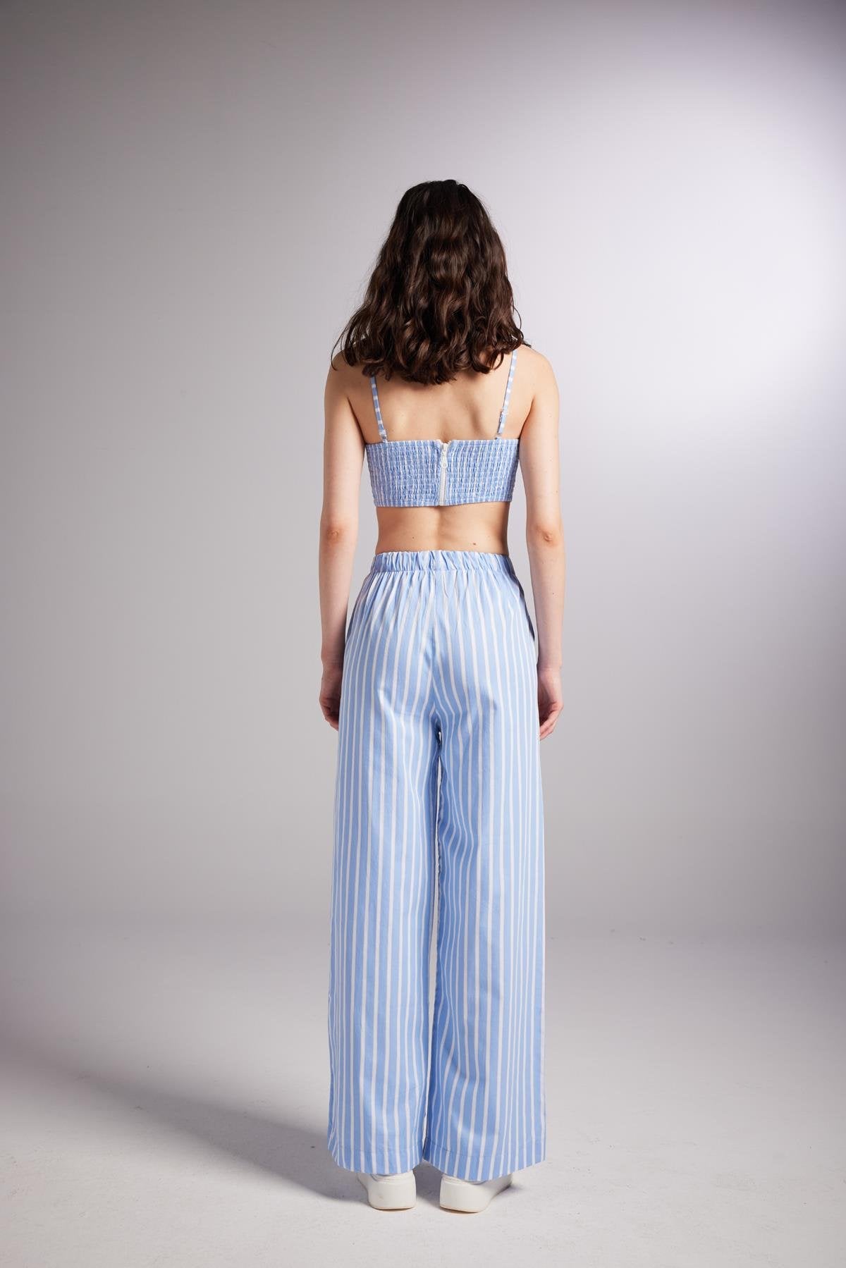 Askılı Çizgili Harmony Poplin Büstiyer Mavi
