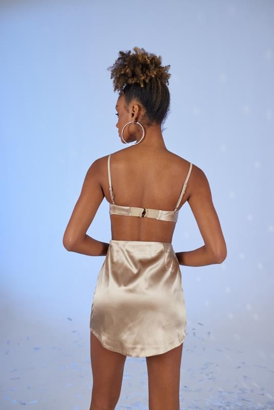Askılı Crop Saten Fancy Büstiyer Bej