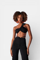 Holly Lolly-Beatrice Omuz Detaylı Crop Bluz – Si̇yah-Bluz-2-Milagron.com