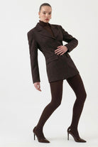 Belden Oturmalı Çizgili Fit Kesim Karen Blazer Ceket Kahve