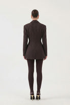 Belden Oturmalı Çizgili Fit Kesim Karen Blazer Ceket Kahve