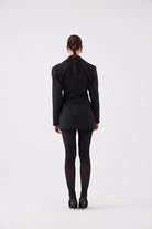 Belden Oturmalı Çizgili Fit Kesim Karen Blazer Ceket Siyah
