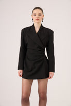 Beli Drape Detaylı Heleni Blazer Ceket Siyah