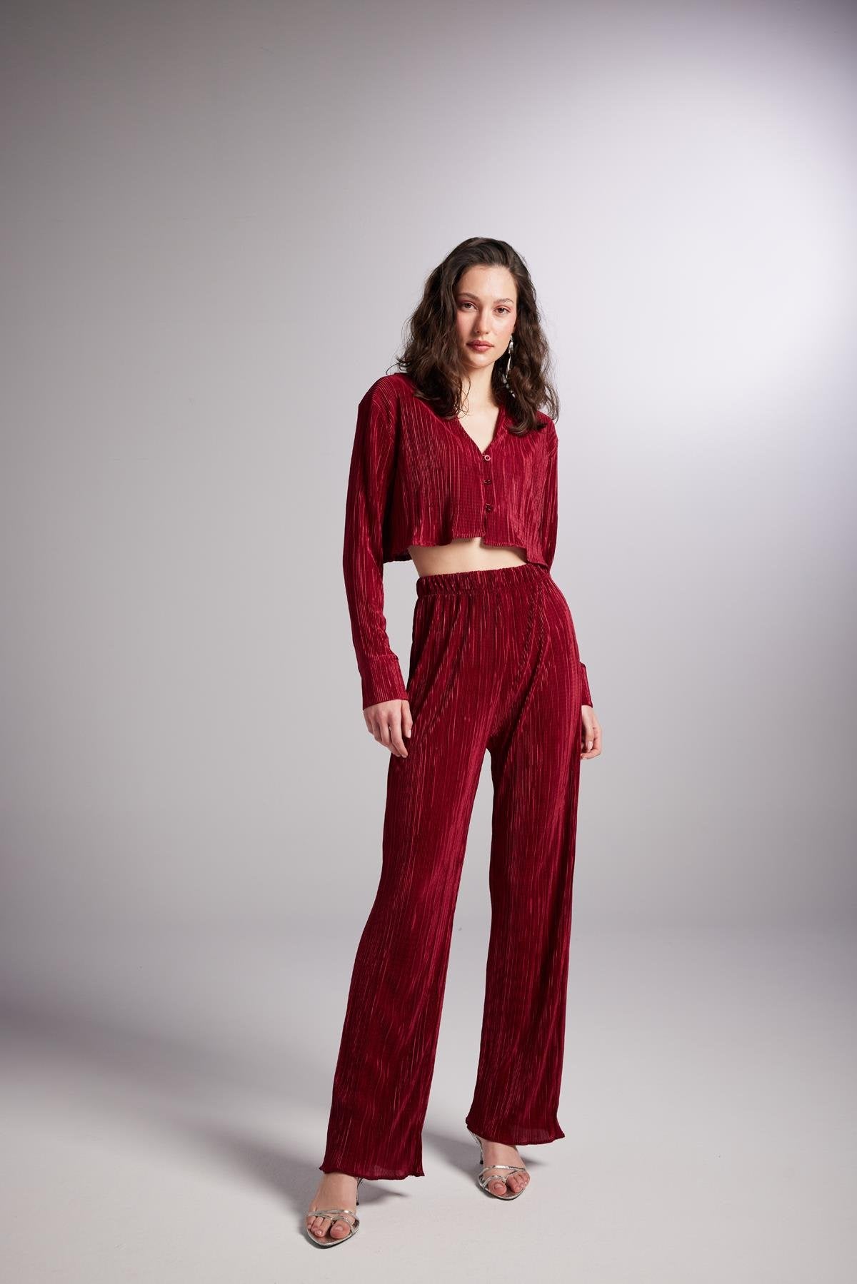 Beli Lastikli Esnek Comfy Pantolon Bordo