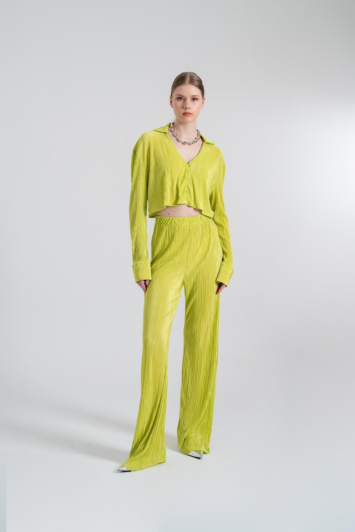 Beli Lastikli Esnek Comfy Pantolon Yeşil