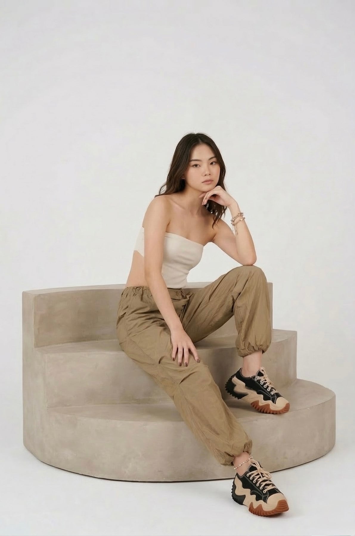 Bel Ve Paçası Ayarlanabilir Lastikli Paraşüt Pantolon Bej