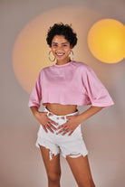 Bisiklet Yaka Holly Crop Tshirt Pembe