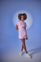 Bisiklet Yaka Kısa Kol Wex Tshirt Elbise Pembe