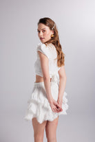 Brode Detaylı Crop Pixie Bluz Beyaz