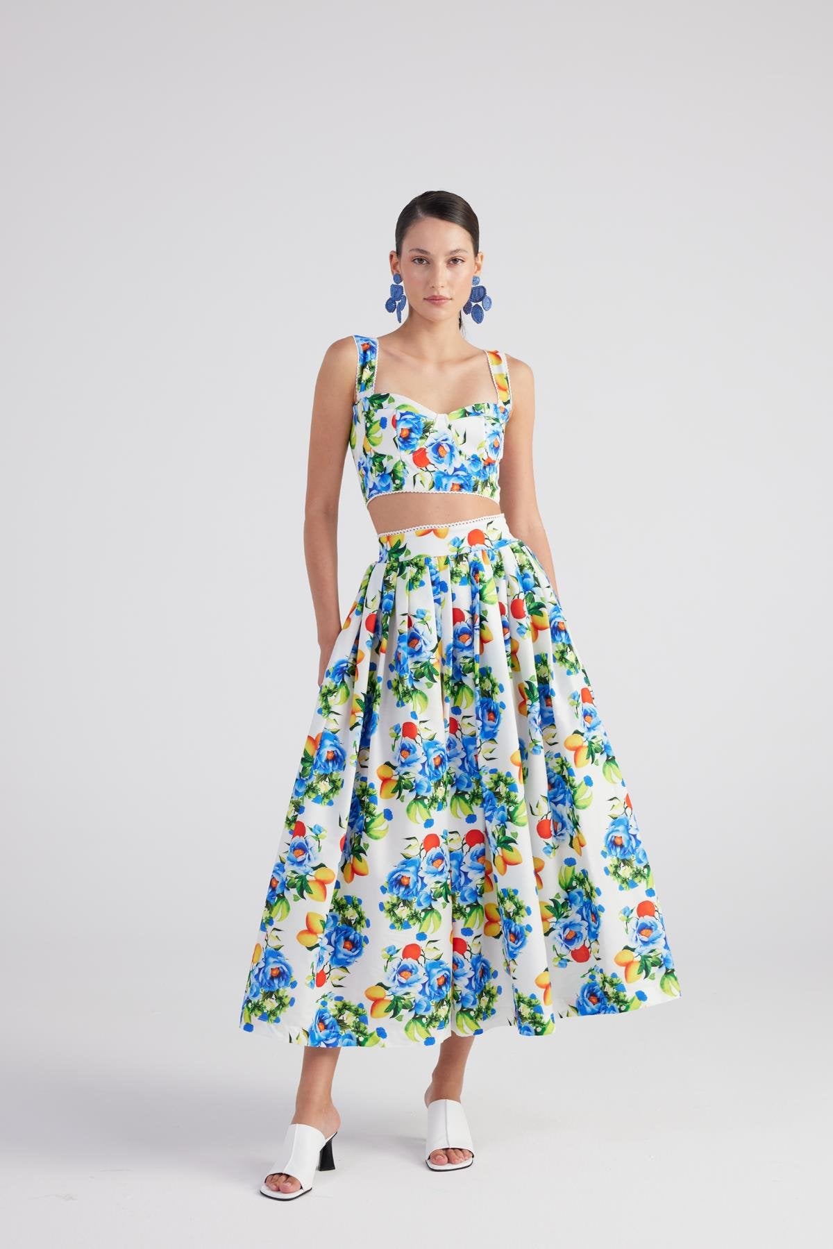 Cepli Desenli Uzun Ravello Etek Mavi