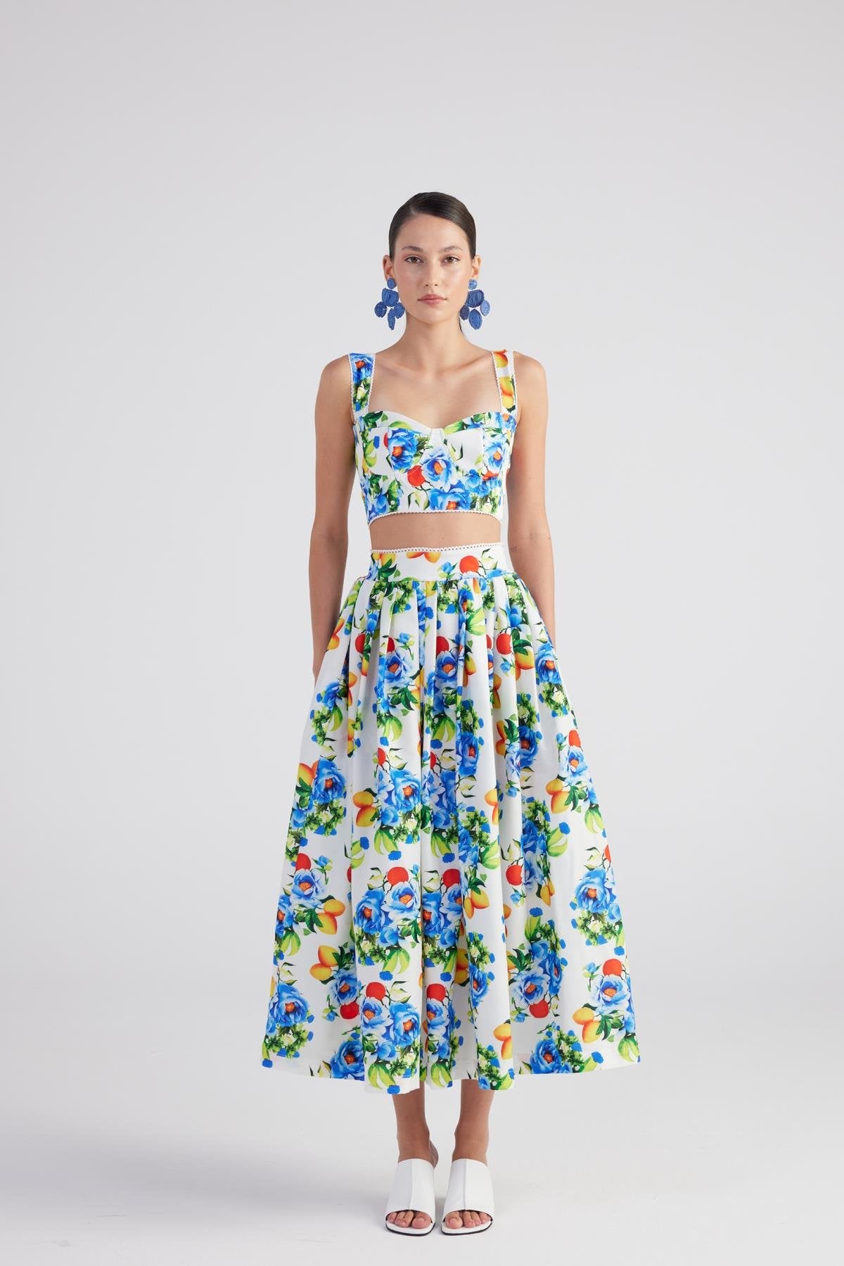 Cepli Desenli Uzun Ravello Etek Mavi