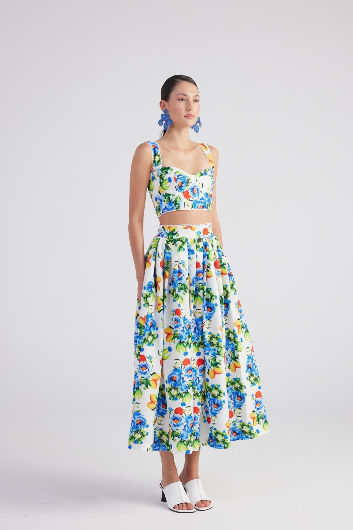 Cepli Desenli Uzun Ravello Etek Mavi