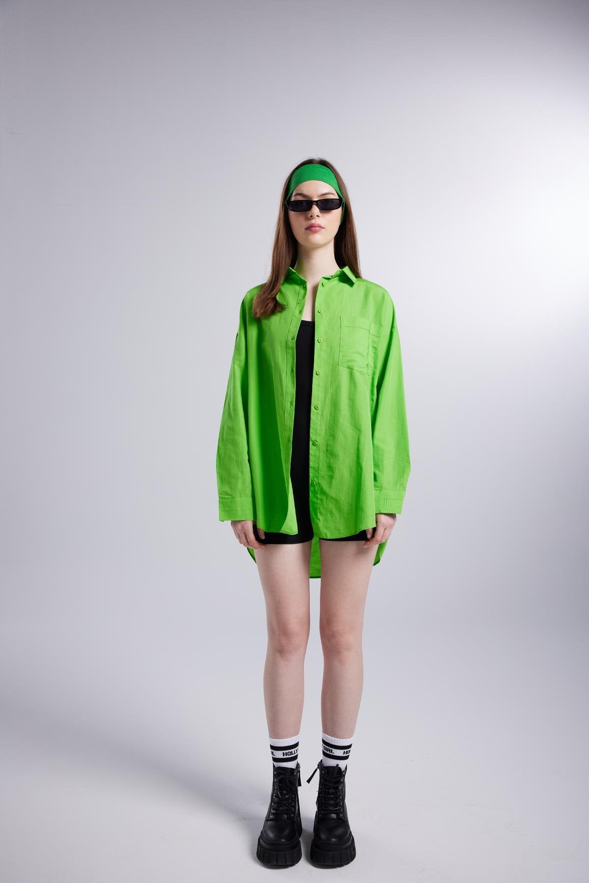 Cepli Oversize Kesim Lovesize Gömlek Yeşil
