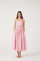 Cepli Uzun Etek Ve Crop İkili Isabella Takım Pembe